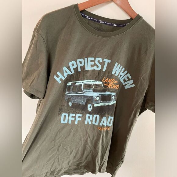 Fat Face Landrover Happiest When Off Road T Shirt Mens XL Olive Green Graphic - Picture 3 of 6